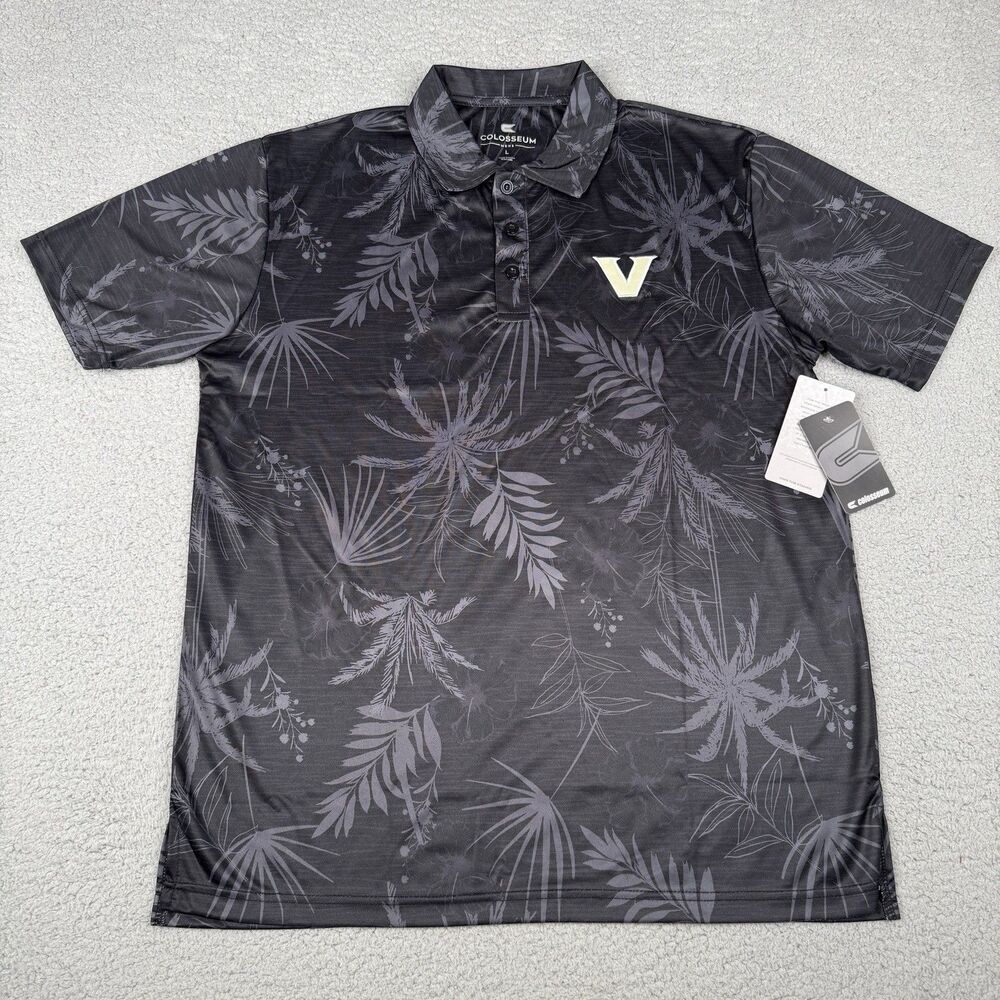 Vanderbilt Commodores Shirt Mens Large Black Hawaiian Floral Colosseum Polo NWT